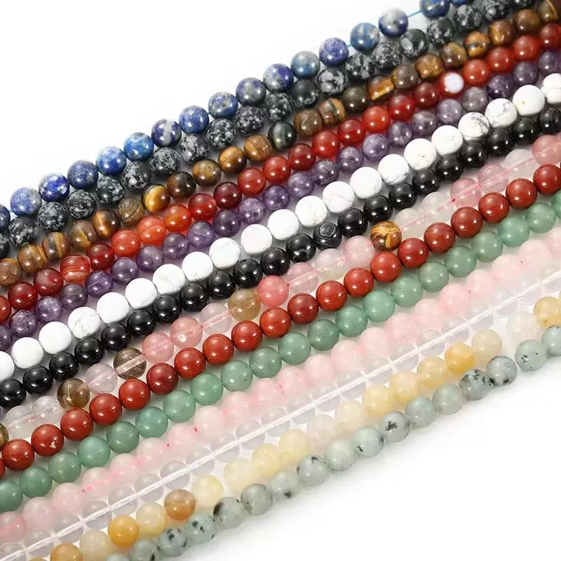 حبات الحجر الطبيعي جاسبرز سبج الفيروز العقيق الخرز المستديرة لصنع المجوهرات سوار ذاتي الصنع أقراط 4/6/8/10 مللي متر بالجملة