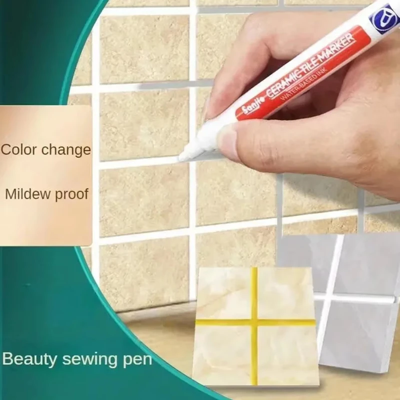 Marcador de Juntas Impermeable para Azulejos, Lápiz para Reparar Juntas de Pared en Pisos, Baños, Cocinas y Aseos, en Negro, Blanco, Dorado, Plateado y Beige