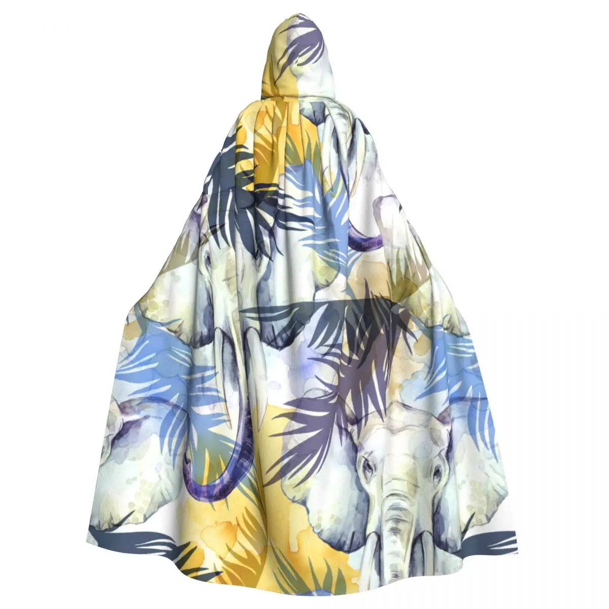 

Hooded Cloak Unisex Cloak with Hood Cloak Cosplay Costume Watercolor Elephants With Colorful Tropical Leaves