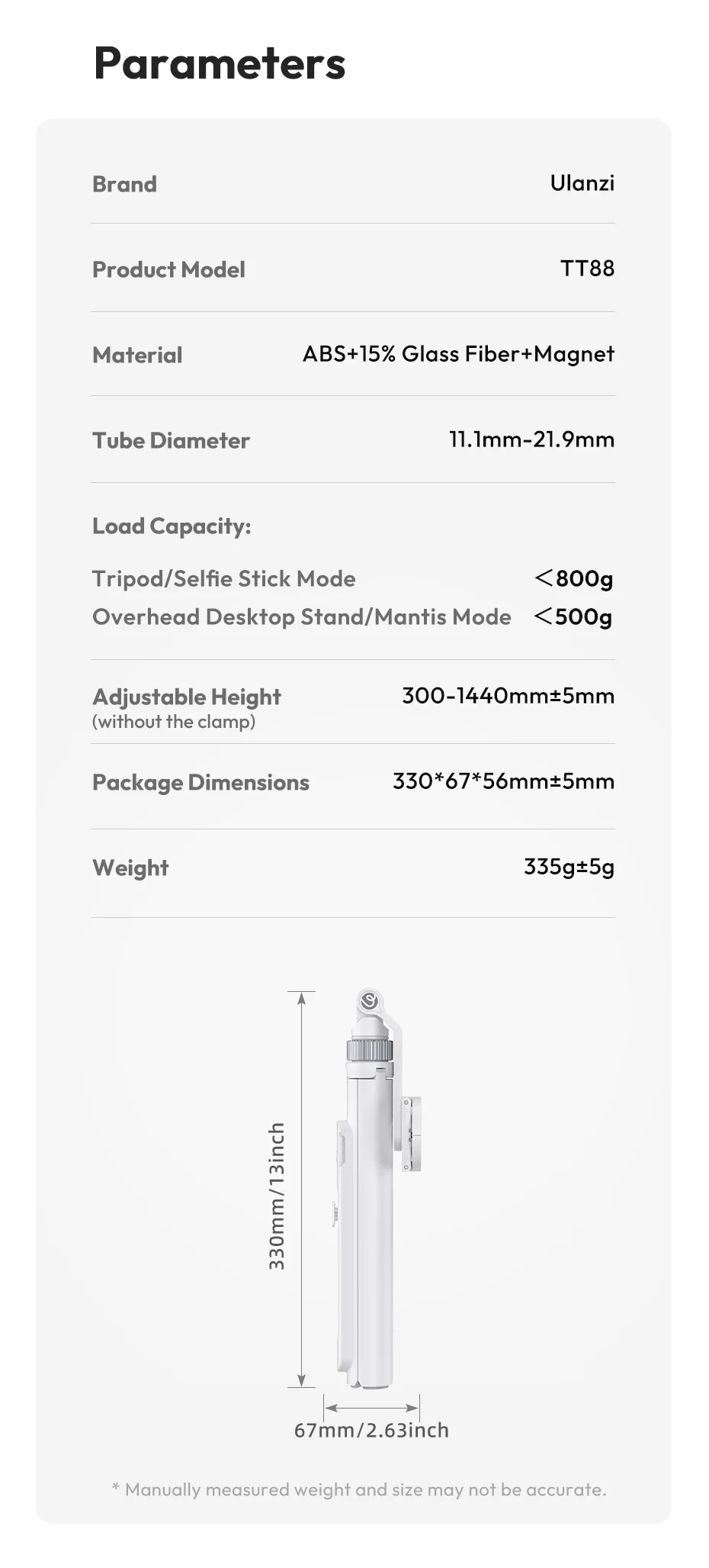 Ulanzi TT88 Overhead-Selfie-Stick 1,44 m mit MagSafe-Klemme, Fotografie-Stativ für Smartphone-Livestreaming und Vlogging mit Fernbedienung, Dual Cold Shoe, Fernbedienungslicht, Desktop-Aufnahme, Mantis-Halterung – Detail 15