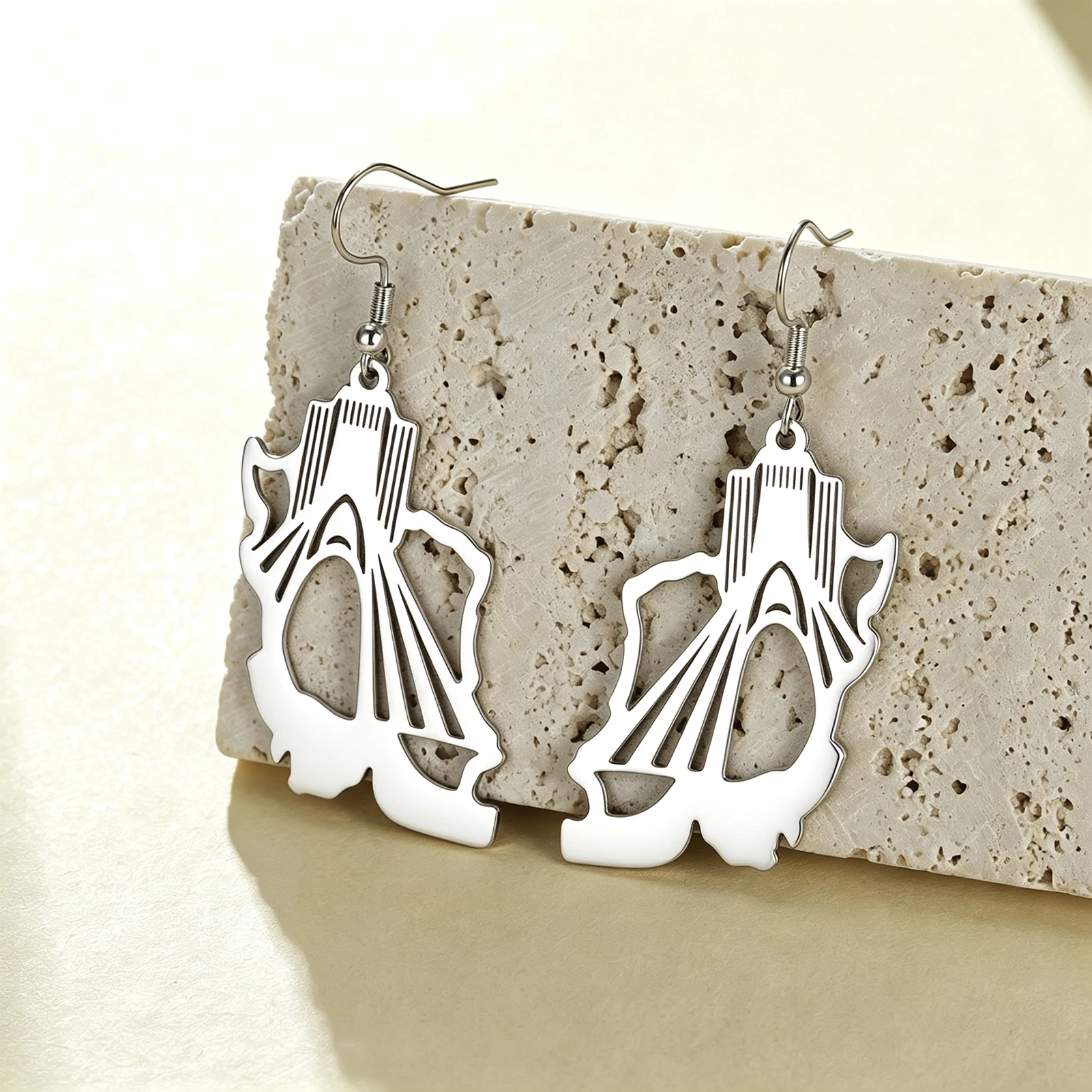 Iran Map Azadi Tower Drop Earrings Stainless Steel Hollow Cutout Ear Hooks Persian Cultural Landmark Jewelry Gift for Women