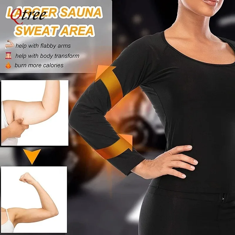 Qtree Sauna Shirt for Women Short Sleeve Sweat Suit for Weight Loss Compression Waist Trainer Workout Slimming Body Shaper Tops