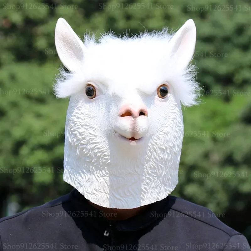 Funny Animal Latex Alpaca Mask Unique Horse Head Mask Halloween Latex Headgear for Party Costume Props