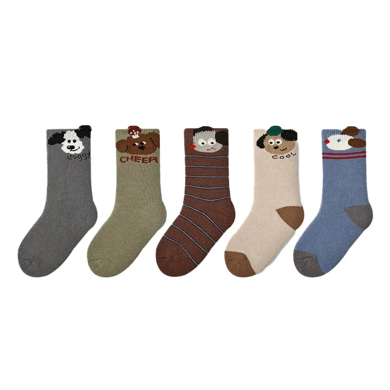 الشتاء الخريف 5 أزواج الكرتون جرو سميكة الدافئة نحى الأطفال الفتيان الجوارب رسالة لينة لطيف الرياضة جوارب مريحة للأطفال الأولاد