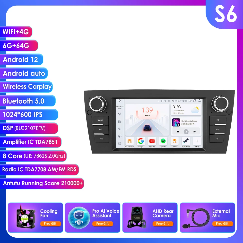 7 inch Android 14 autoradio voor BMW 3 Serie E90 E91 E92 E93 06 - 12 Carplay Android Auto Stereo Multimedia Speler WiFi 4G 2 Din