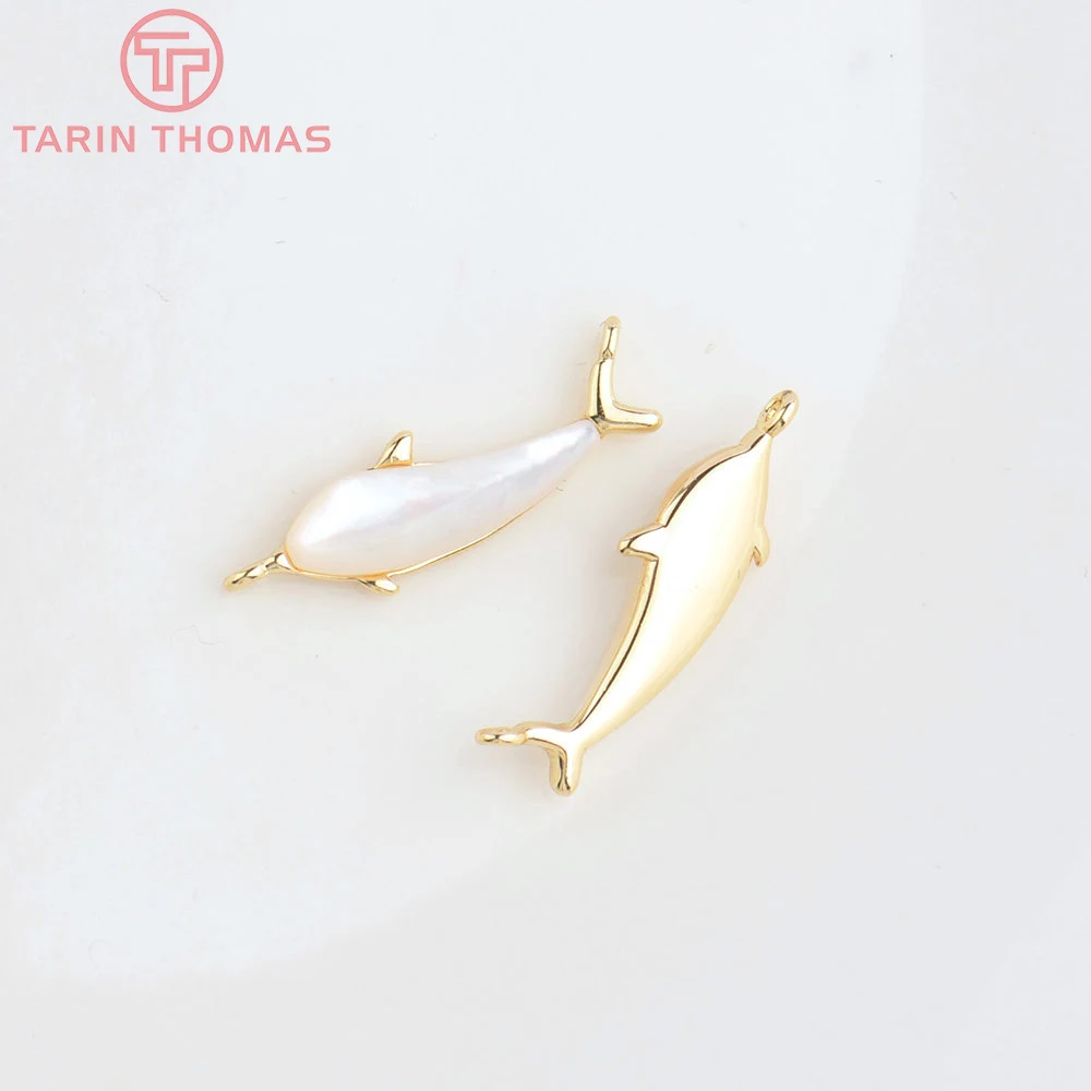 (4810) 6x20.7MM 24K Gold Color Brass with Natural Shell Fish Shape Pendants High Quality DIY Jewelry Making Findings