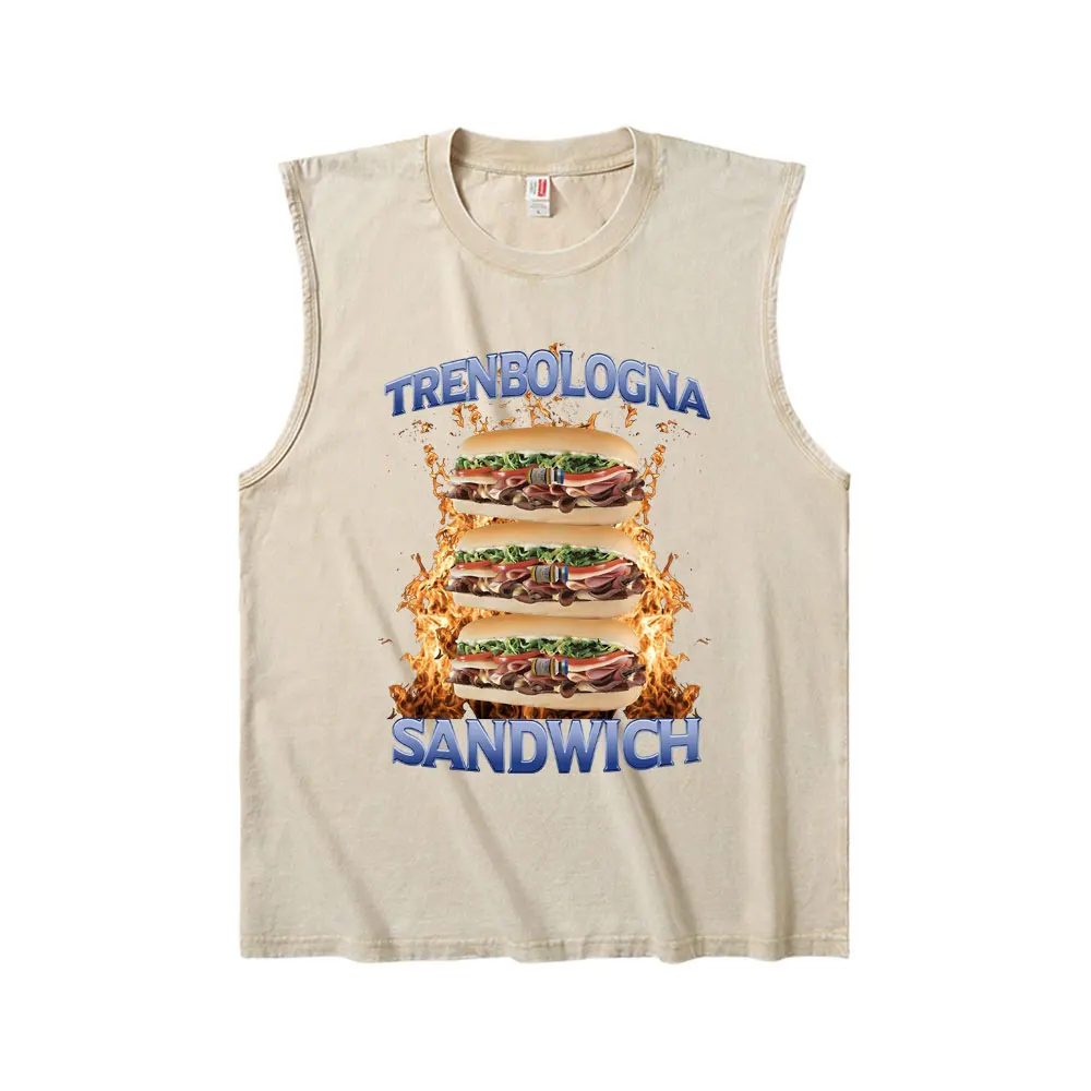 

Trenbologna Sandwich Powerhouse Gym Vintage Washed Tank Tops T Shirt Men Women Casual Funny Geek Fitness Oversized Vest T-shirts