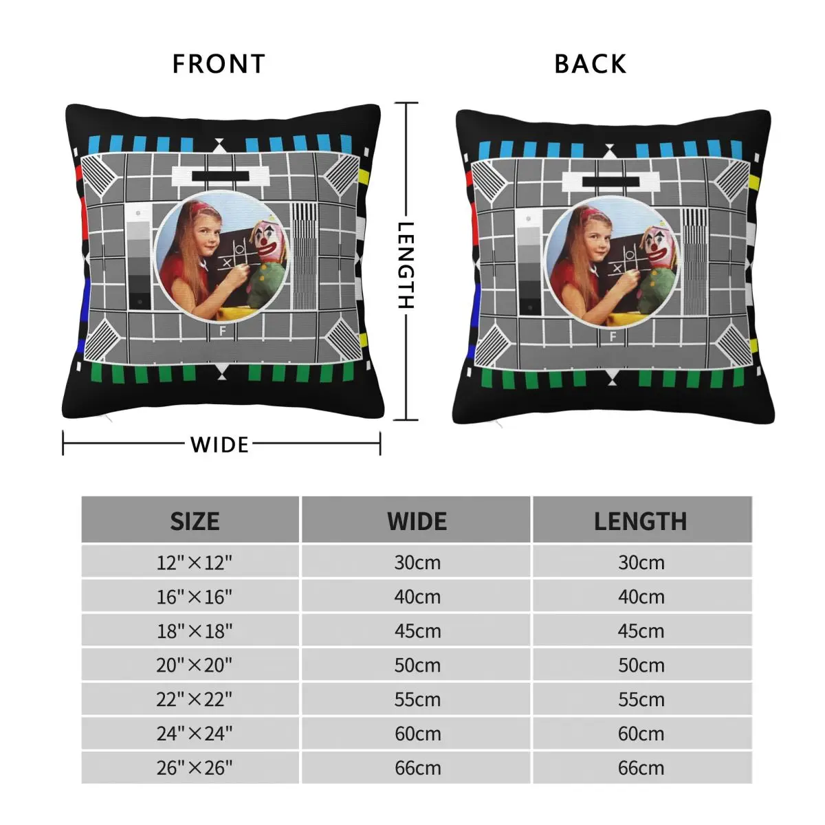 Clown Testcard F Square Pillowcase Polyester Linen Velvet Pattern Zip Decorative Pillow Case Sofa Seater Cushion Cover