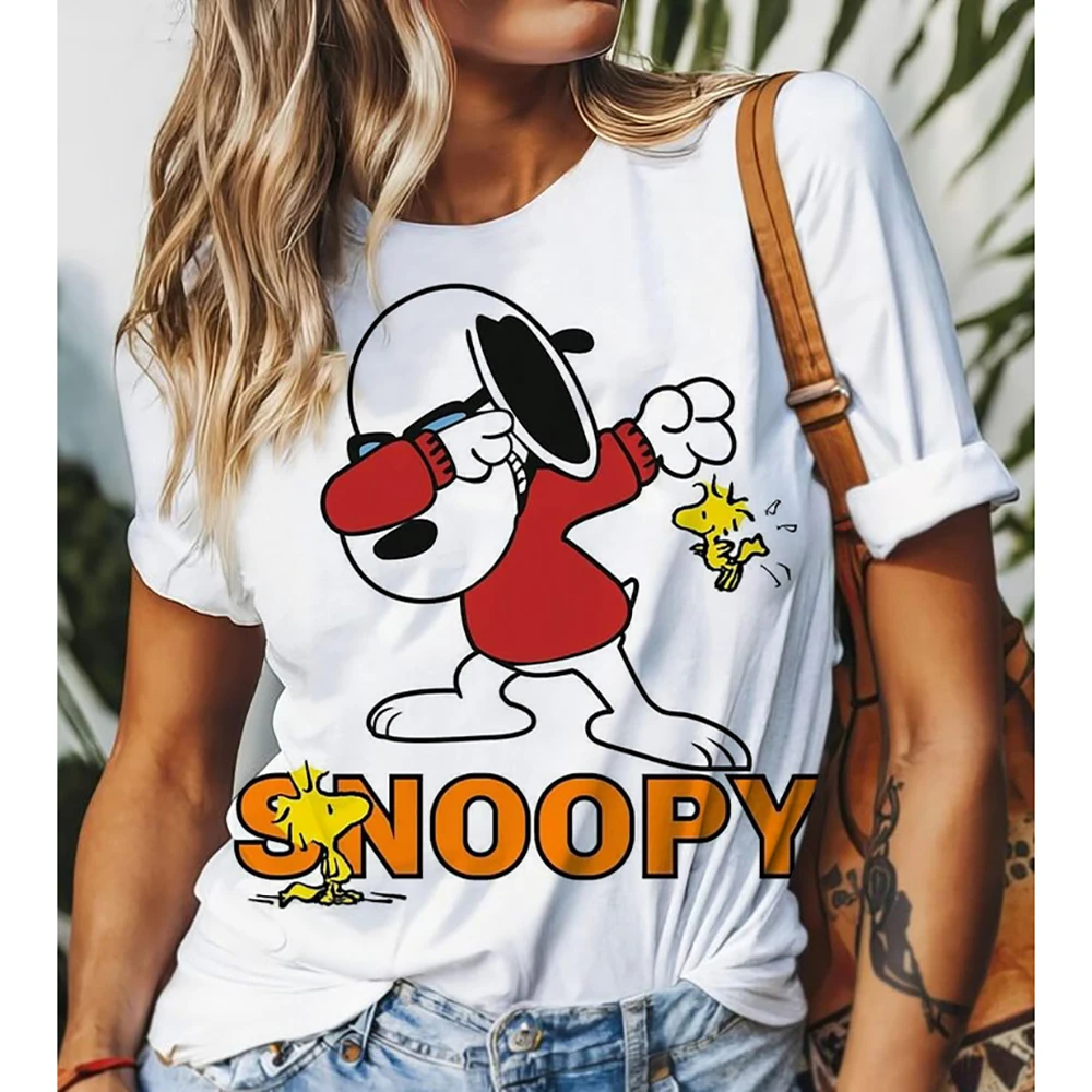 MINISO Snoopy 3D Print Women's T-Shirt Summer Fashion O-neck Loose Short Sleeve 2025 Fashion Streetwear Tops Women Clothing #2