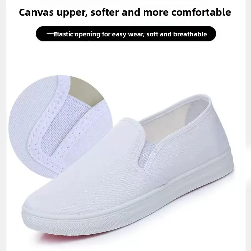 Unisex White Sneakers Breathable Tai Chi Performance Nurse Shoes Gymnastics Dance Sports Casual Canvas Shoes round Toe Flat Heel
