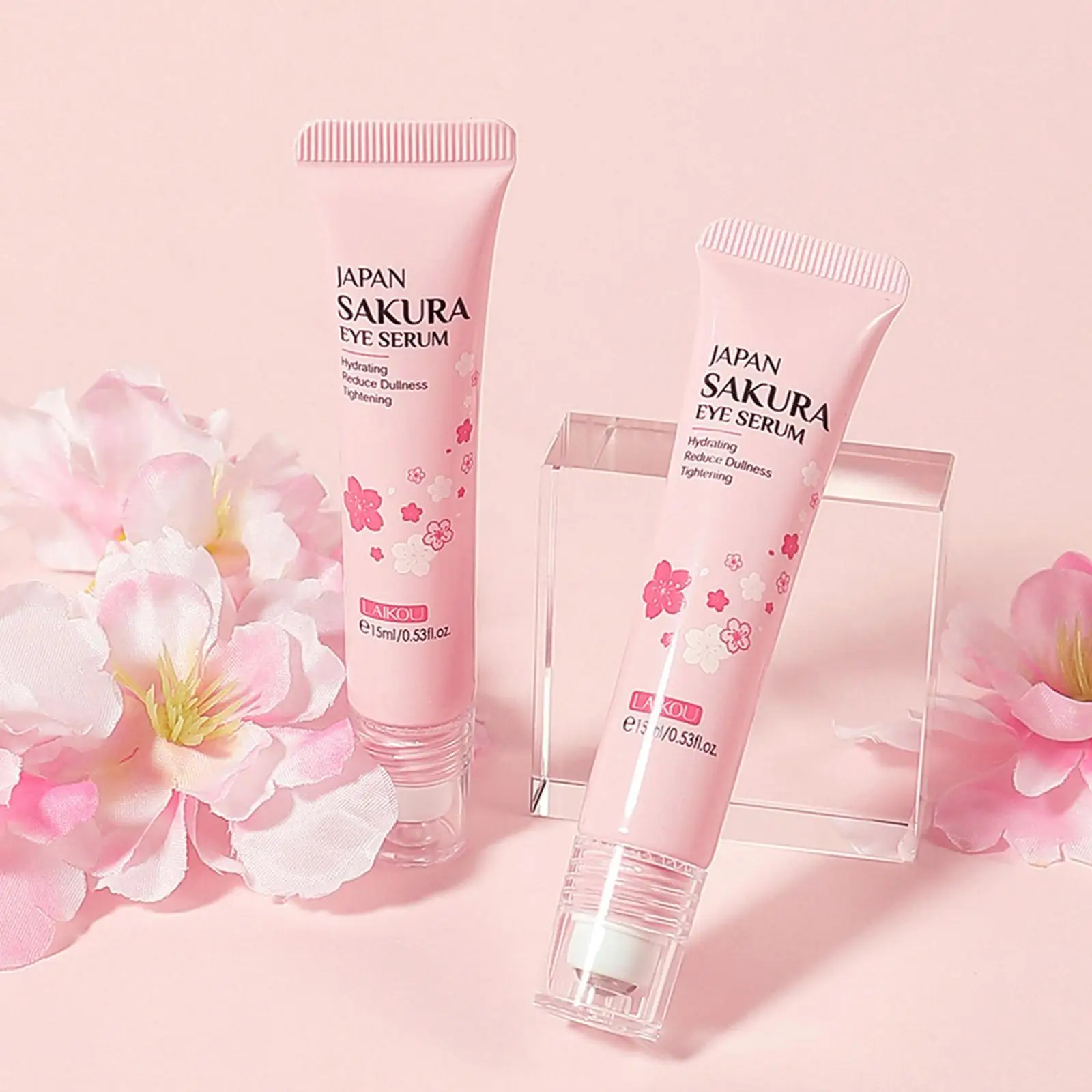 Sakura Serum Eye Roller Massage Cream Remove Puffiness Dark Circles Fine Wrinkles Moisturizing Brightening Eye Skin Care 15ml