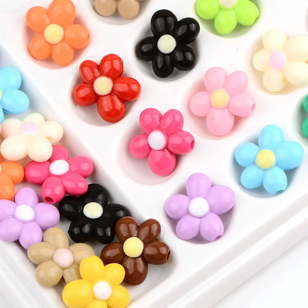 20 sztuk 2.1cm losowy kolor Mix wielobarwne pięciopłatkowy kształt kwiatu koraliki akrylowe urok DIY ręcznie robione akcesoria do długopisów