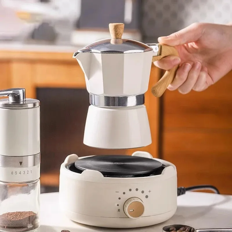 

Moka Pot Espresso Pot Wooden Handle Italian Style Cafe Tools Ideal Kitchen Coffee Maker & Accessories 150ml/300ml