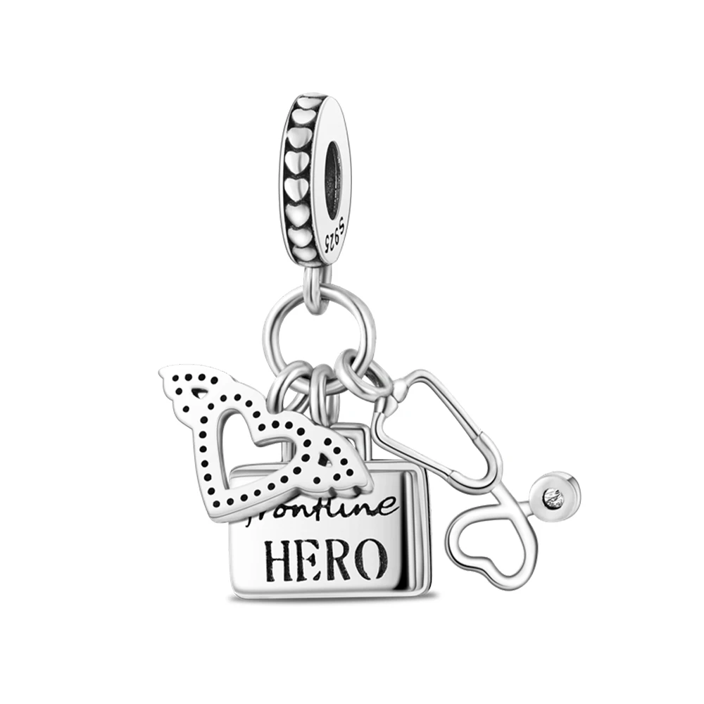 Pendant Charm Bead 925 Sterling Silver Stethoscope First Aid Kit Fit Original Bracelet for Jewelry Making Valentine's Day Gift