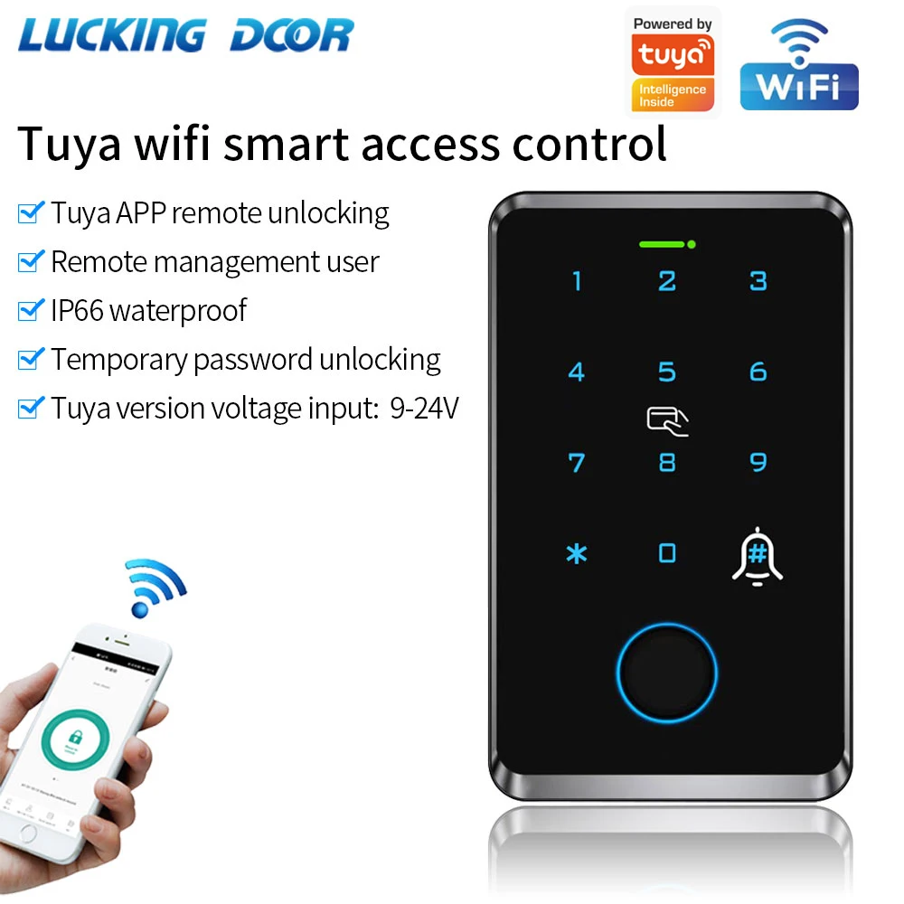 Support Tuya App Fingerprint Access Control Keypad Outdoor Waterproof Remote Door Opener MasterCard Temporary Password Interlock
