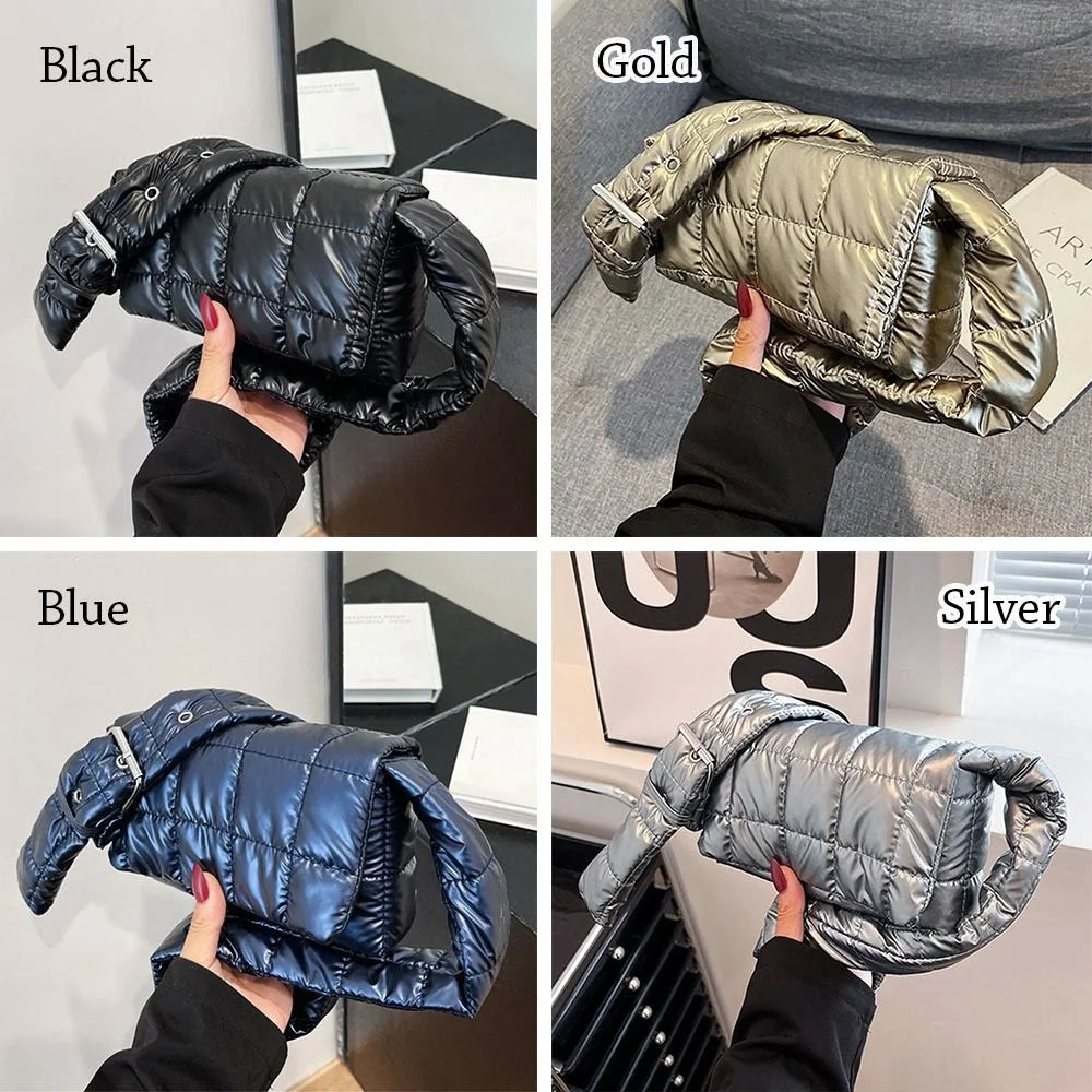 Fashion Quilted Tote Bag Winter Lightweight Warm Down Cotton Padded Plaid Shoulder Bags Women Underarm Bags Puffy Handbags