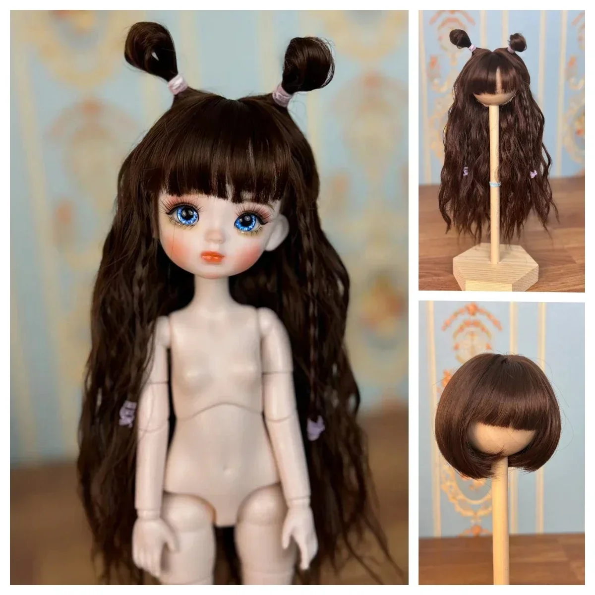 Moda bonito 1/6 bonecas bjd perucas 30cm boneca peruca sd boneca acessórios de cabelo brinquedo presente (terno para 16 a 17.5cm circunferência da cabeça)