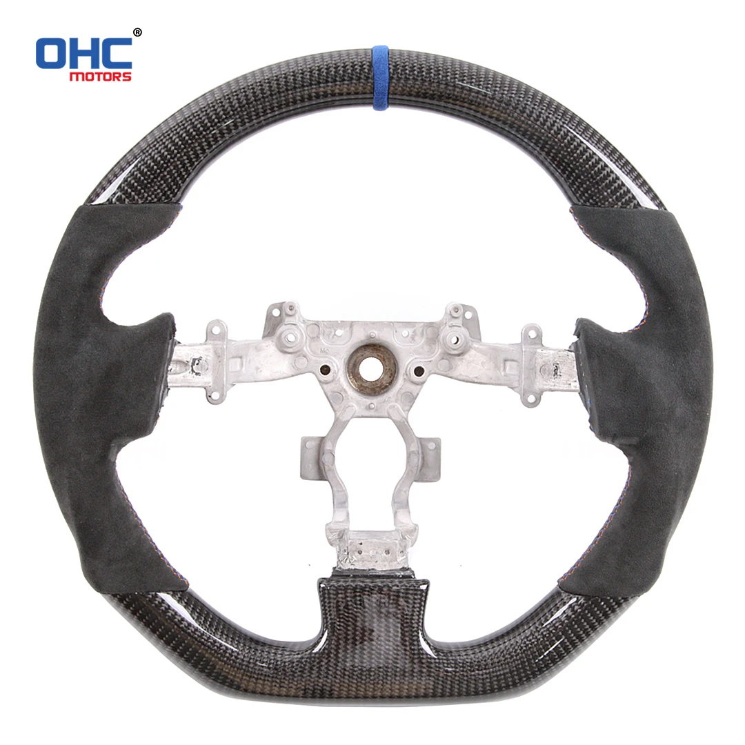 عجلة قيادة مخصصة من ألياف الكربون النقي 100% من OHC لـ 2009-2017 نيسان GTR R35 جلد مثقوب بدون وسادة هوائية #3