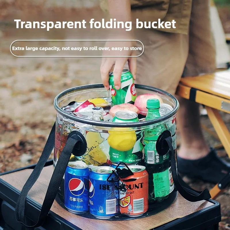 

ISE MOUNT Outdoor Round Transparent Bucket Folding Bucket Fishing Bucket Fruit Washing Basin Multipurpose Storage Bucket