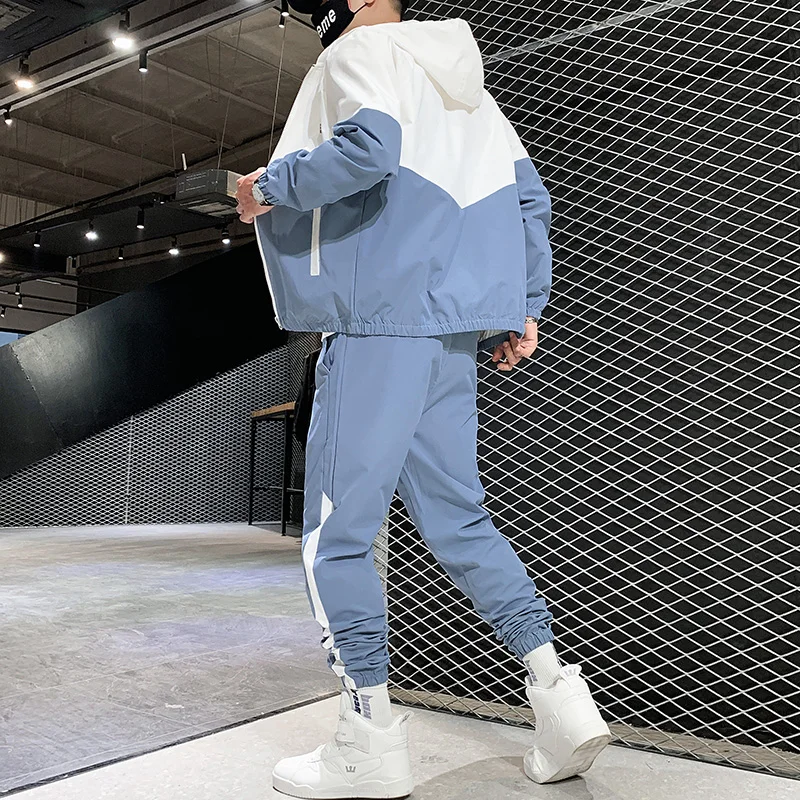 Immagine 5: Tuta da uomo 2026, casual, con cappuccio, giacca e pantaloni, set 2 pezzi, stile hip hop, per corsa e sport.