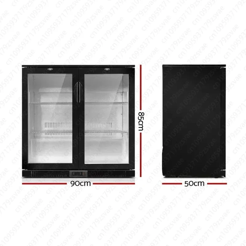 198L Stainless Steel Electric Bar Refrigerator Double Glass Door Mini Freezer Light Black Household Outdoor Use