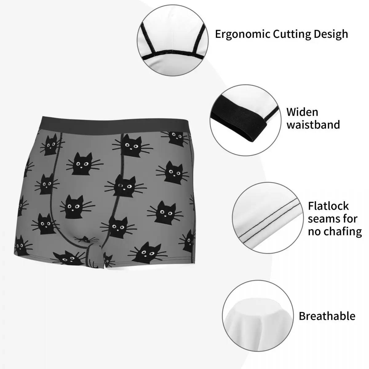 Black Cat Face Underpants Homme Panties Men\'s Underwear Ventilate Shorts Boxer Briefs