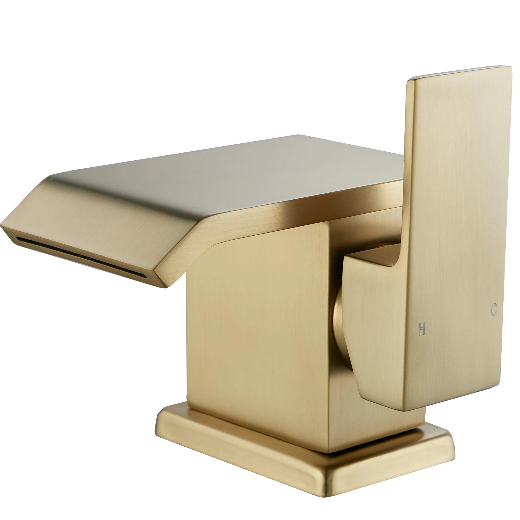 High Quality Solid Brass Gold Brushed Square Unique Bathroom Mixer Single Handle Bathroom Waterfall Basin Faucets