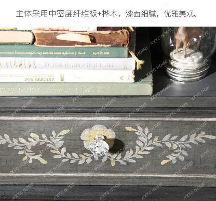 AA Grey hand-painted extended living room TV cabinet Solid wood foyer cabinet