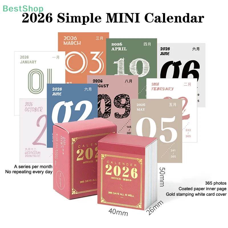 2026 Mini Calendar Daily Planner 365 Days Tear-Off Calendar For Office School Home Desk Organizer Notebook Gift For Students
