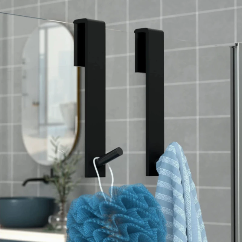 

Over Glass Door Hanger 13cm Metal Robe Hooks Hanging Door Back Shower Towel Rack Bathroom Non Perforated Metal Clothes Hook