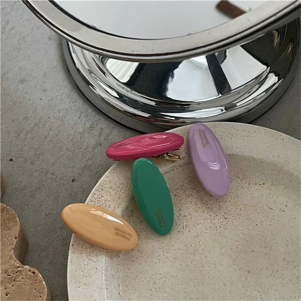 Lovely Oval Acrylic Hairpin Sweet Candy Color Duckbill Hair Clips for Women Girls Simple Cute Multi-color Hair Accessories