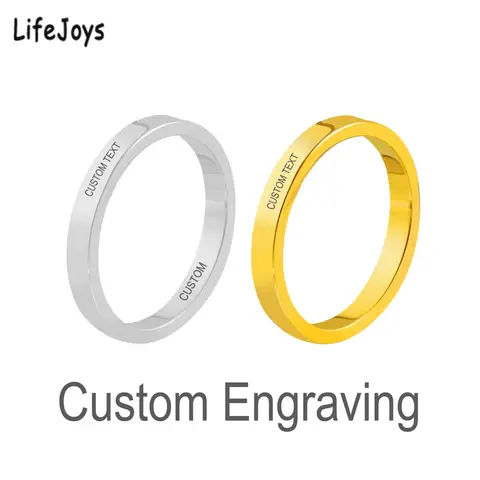 2.5mm Custom Rings Stainless Steel Engraving Names Personalized For Woman Couples Gold Silver Color Flat Surface Jewelry Gift