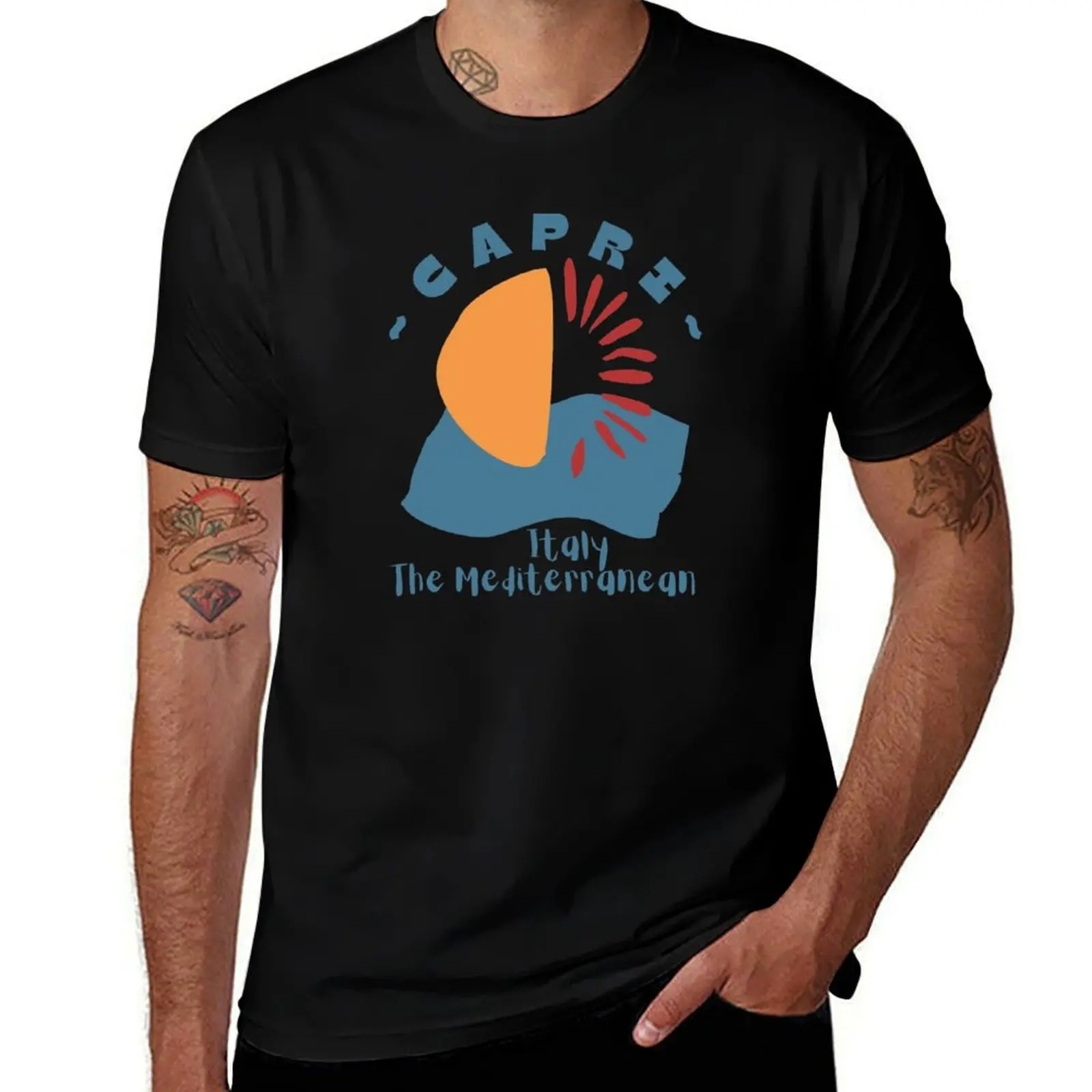 Abstract Capri Italy The Mediterranean - Blue Text - Vacation / Cruise T-Shirt Simple Print Design T-Shirt
