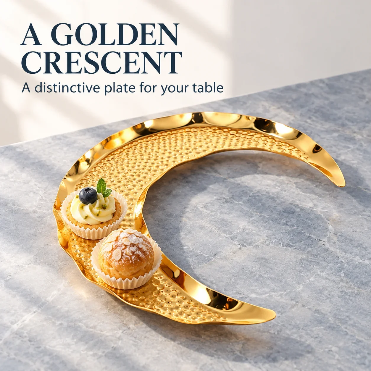 Crescent Moon Serving Tray Gold Tone Decorative Dessert Plate for Pastries Chocolates Tea Parties Home Table Decor