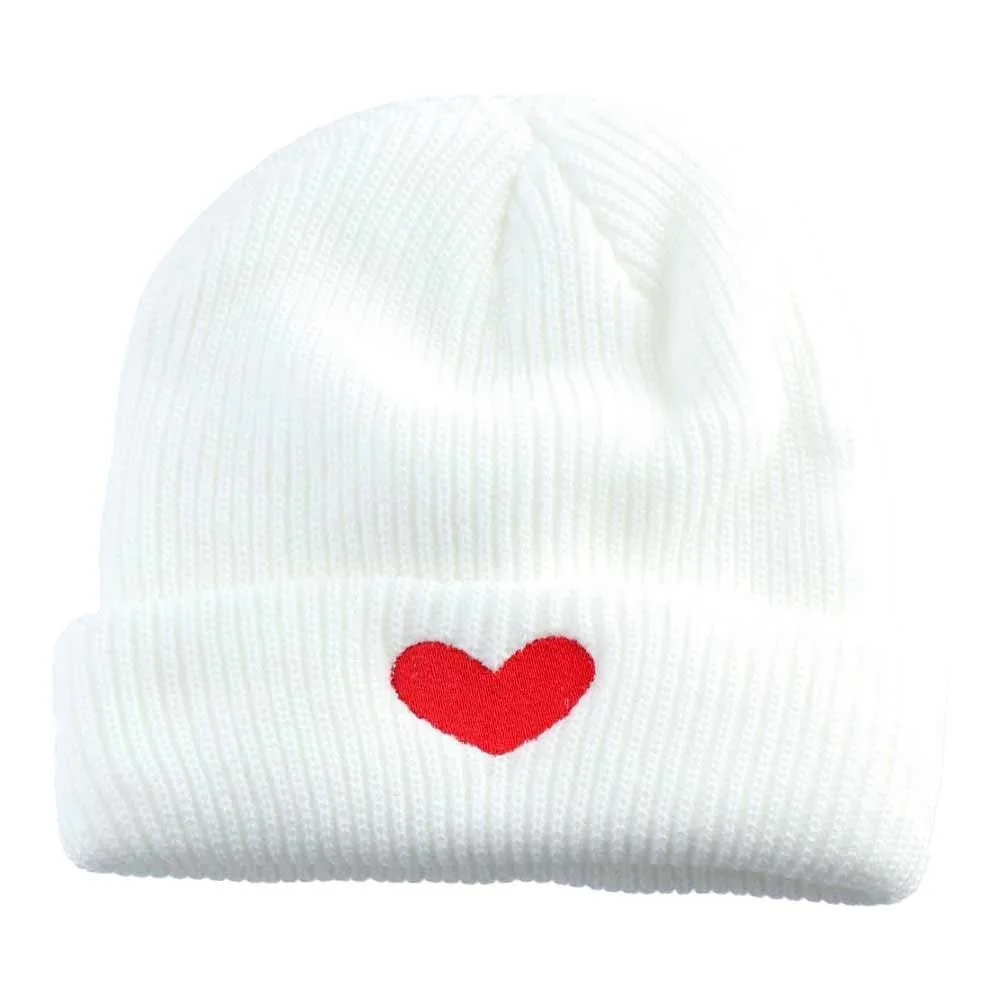 

Winter Woolen Love Skullies Beanies Embroidery Ins Style Heart Knitted Hat Crochet Bonnet Skull Cap Streetwear