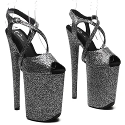 Leecabe 23CM/9 pulgadas brillo plataforma de moda tacones altos sandalias zapatos de baile en barra