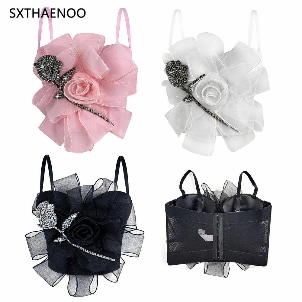

SXTHAENOO Women Fashion Clothes Sexy Sleeveless Exaggeration Flowers Bustier Push Up Party Bralette Bra Cropped Top Vest Corset
