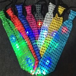 Colorful LED Flash Glitter Sequin Tie For Men Unisex Luminous Bow Tie Night Halloween Christmas Party Props