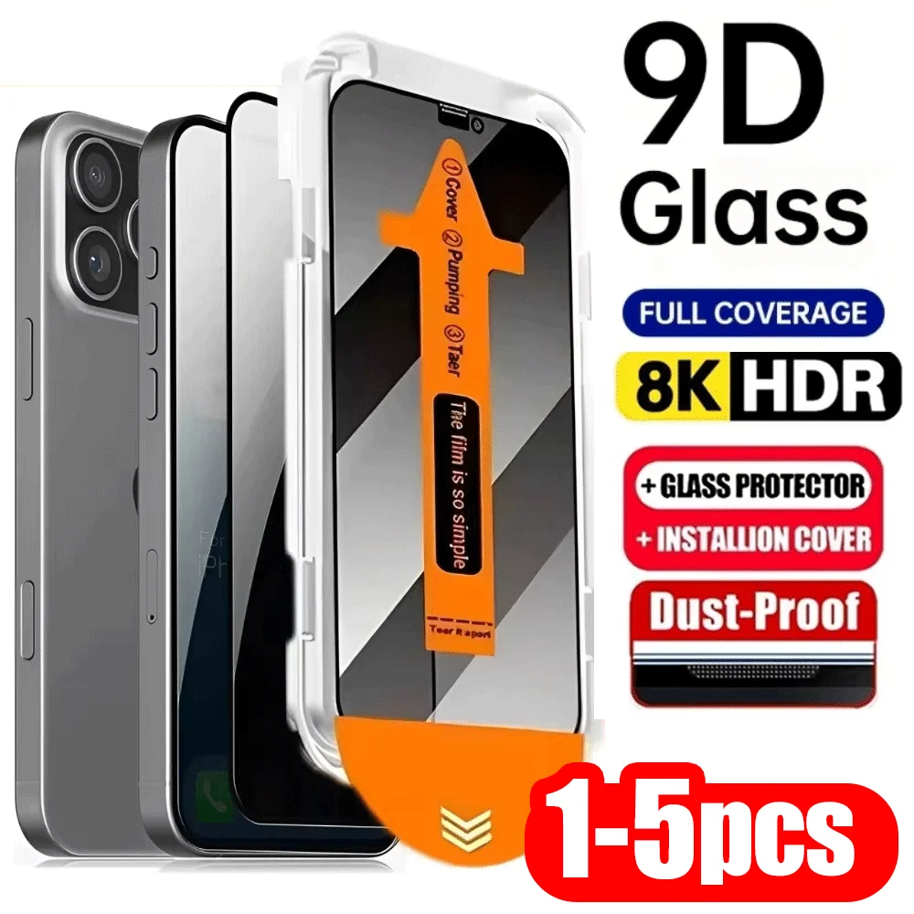 1-5PCS Easy Install HD Screen Protector For iPhone 17 Pro Max 18 16 13 15 11 14 12 16e 7 8 Plus XR X Xs Air Mini Tempered Glass