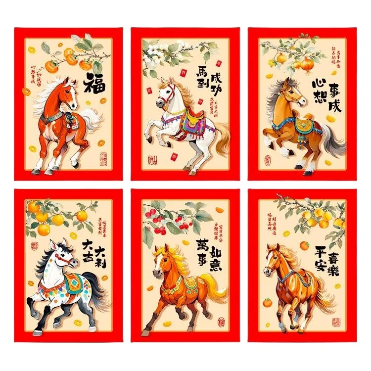

6 шт. 2026 год лошади красные конверты китайский Новый год красный пакет счастливая сумка для денег подарочные конверты красный пакет