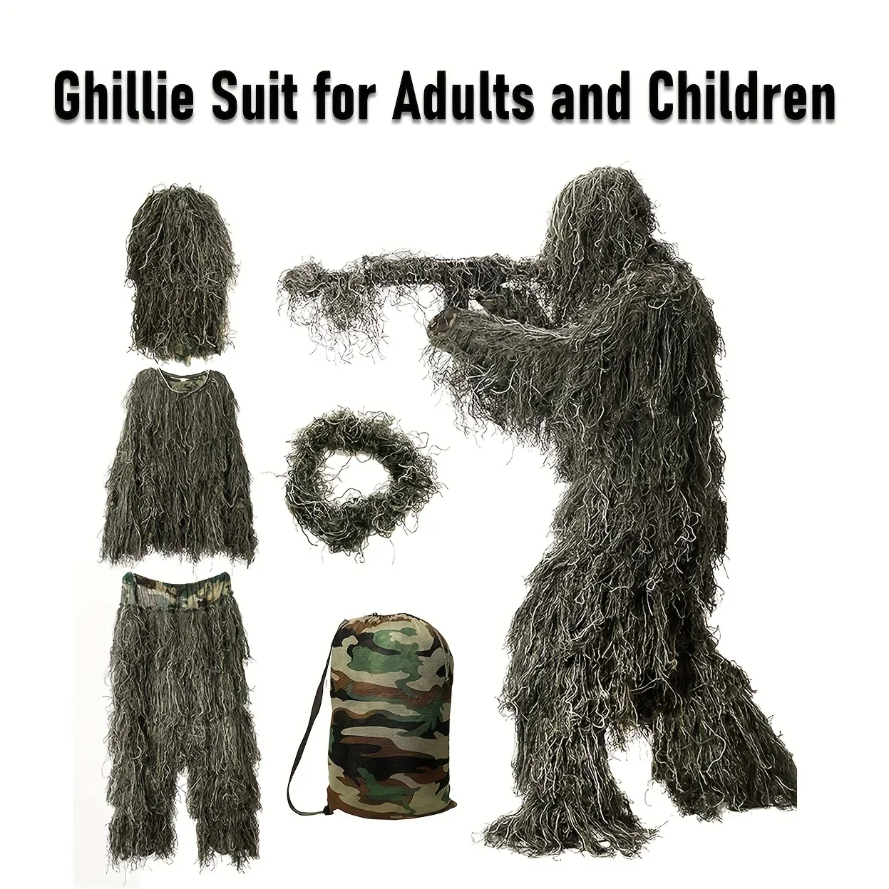 Lightweight 5-in-1 Ghillie Suit for Jungle Hunting, CS, Bird Watching and Halloween Costume Props - Camouflage Suit