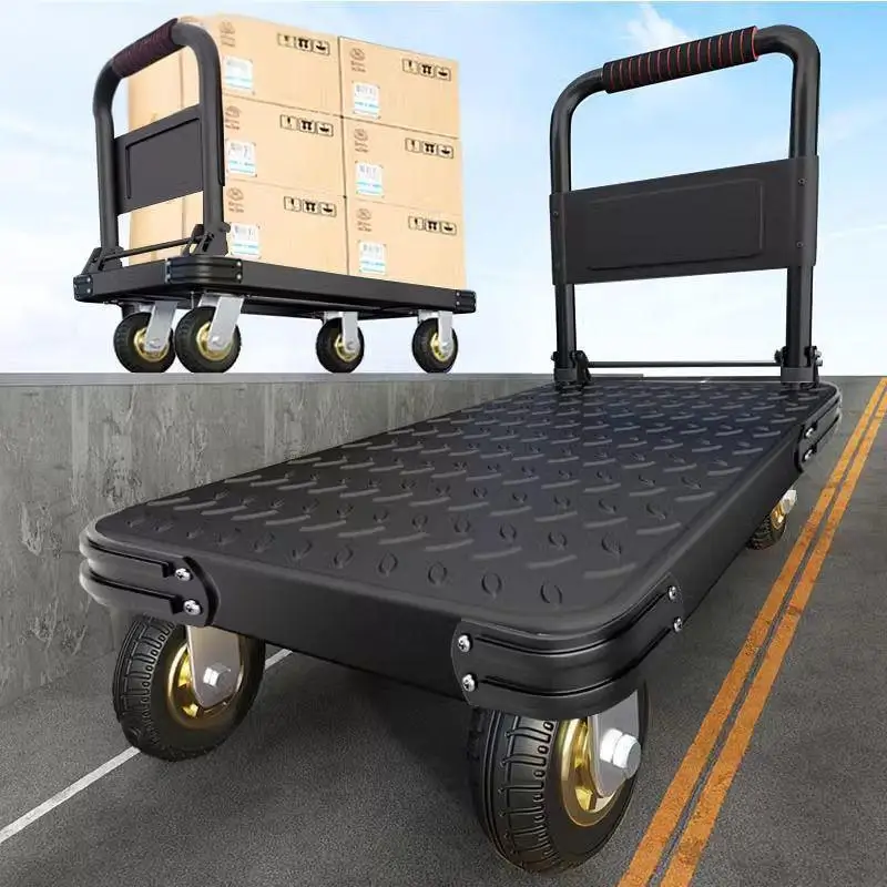 عربة يدوية من ألواح الصلب، شاحنة مسطحة منزلية، عربة تحميل وتفريغ المستودعات، عربة يدوية للتعامل مع السريع، عجلة صامتة