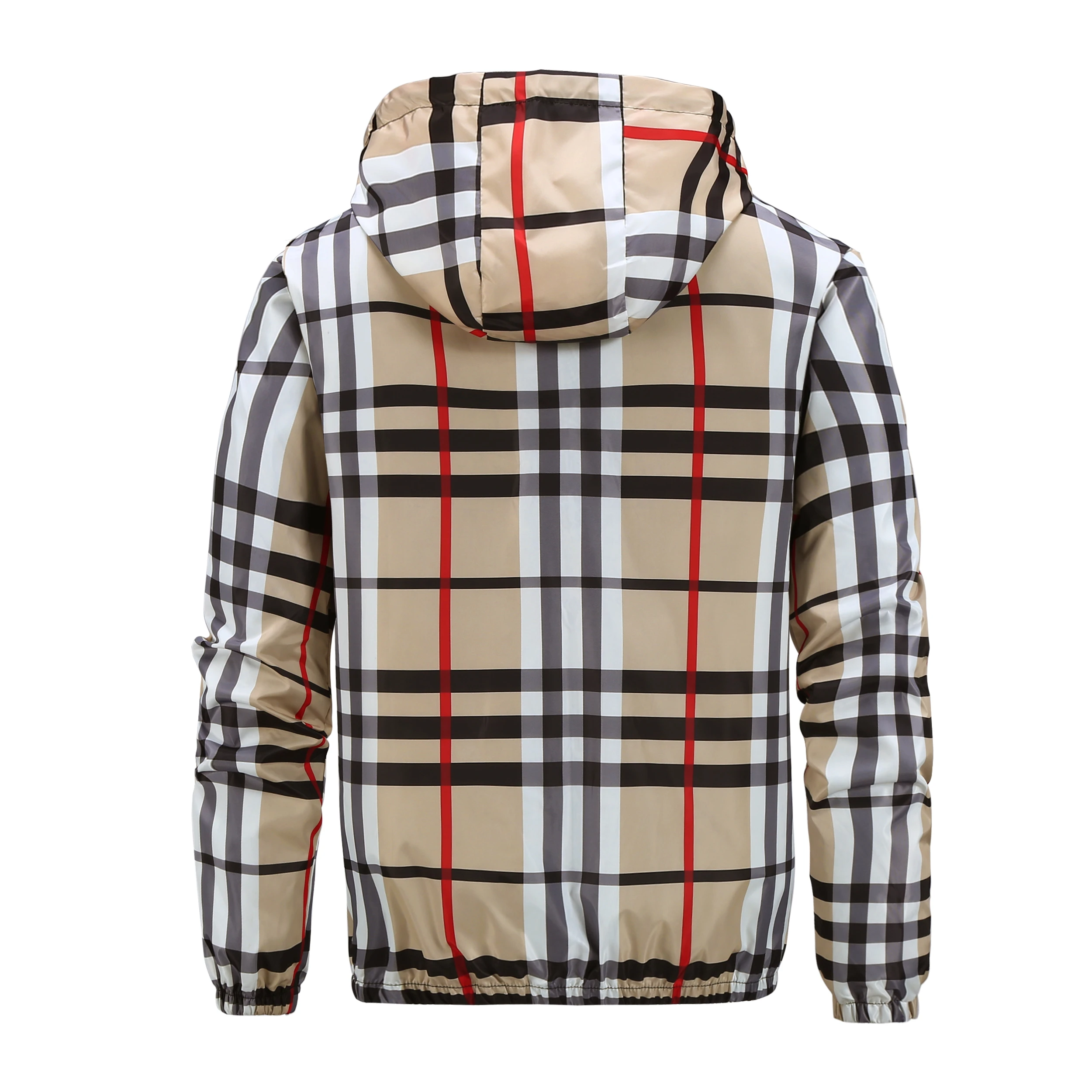 Fashion Men's Checkered Hooded Windbreaker Casual Plaid Zip‑Up Jacket Long Sleeve Lightweight Outerwear Daily Sports Coat For Me