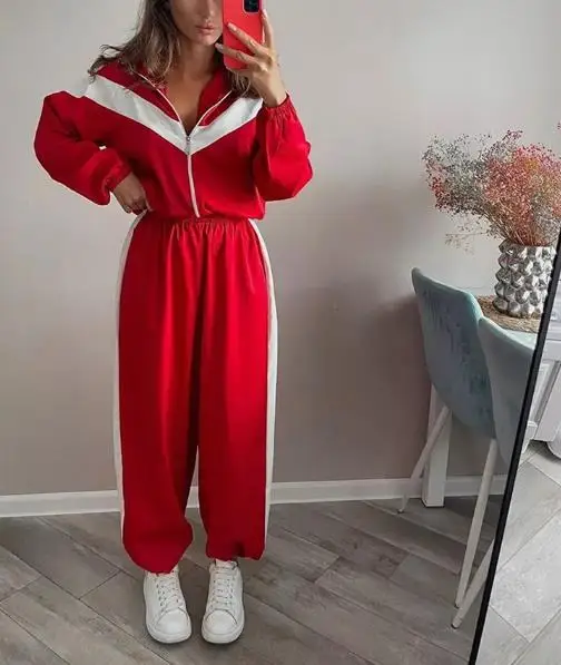 

2025 autumn and winter new long sleeved contrasting sports cardigan pants set street style set women's clothing