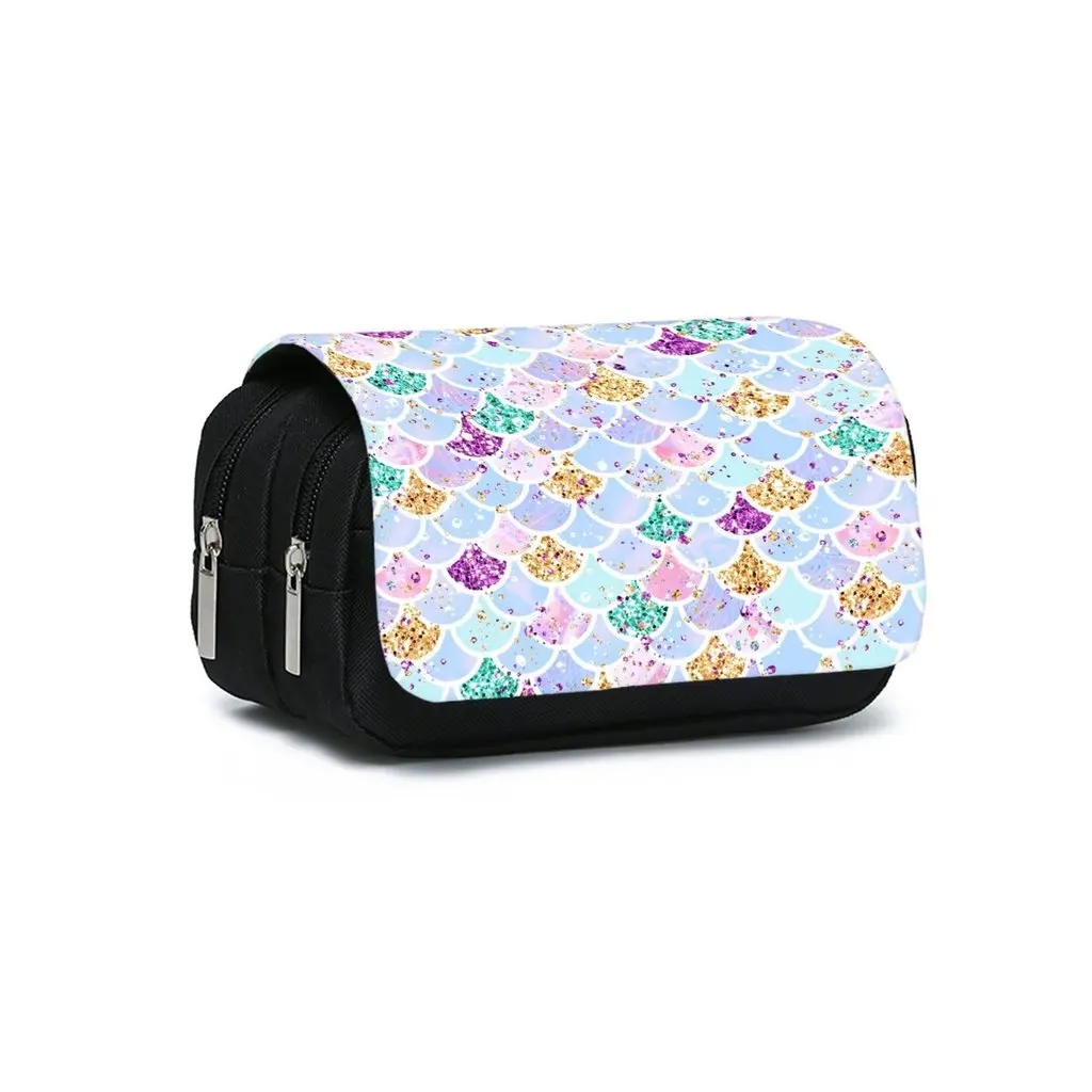 

Mermaid Print Double Layered Flip Pen Case for Boy/Girls Best Gifts 2D Cartoon School Supplies Pencil Case for Children