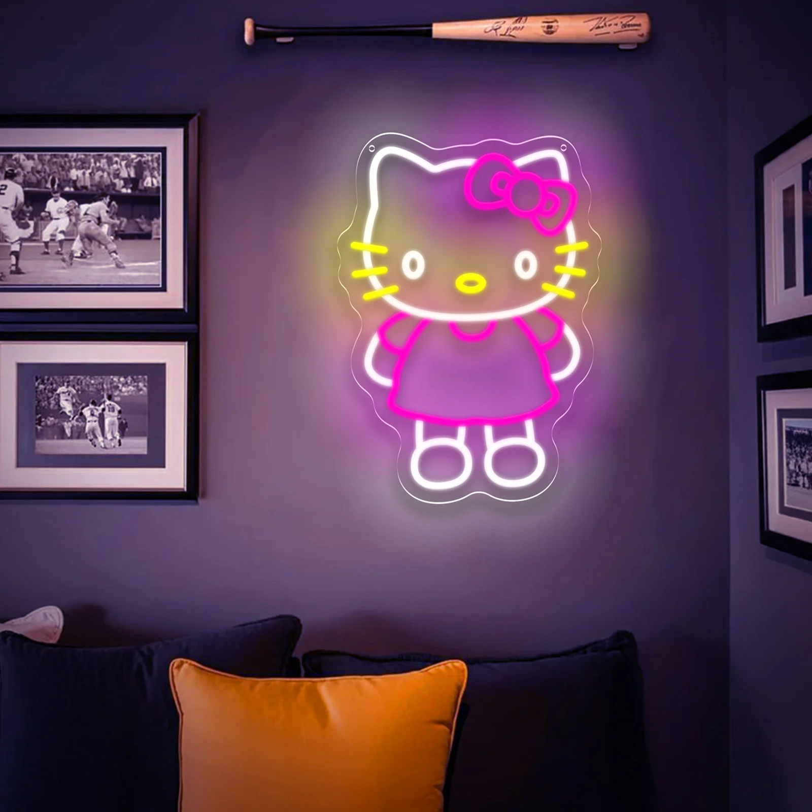 مرحبا كيتي النيون عكس الضوء LED Kawaii ضوء النيون لغرفة النوم لعبة غرفة نافذة الحفلات مقهى بار المشروبات متجر ديكور #2