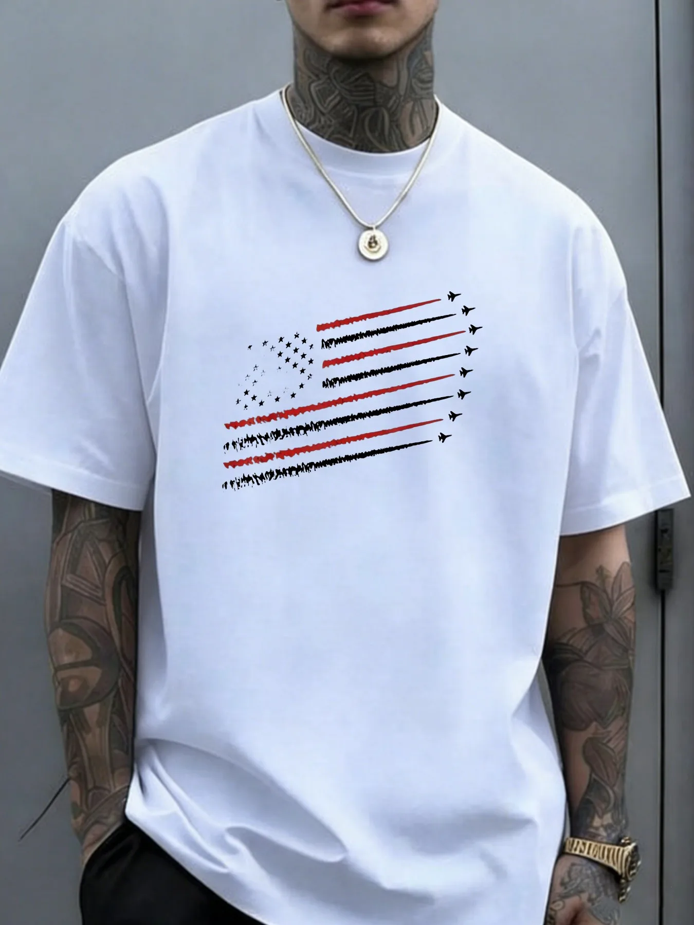 Unisex Retro American Flag Fighter Jet T-Shirt - July 4Th Aviation Theme, Soft and Breathable Fabric, Short-Sleeved Crew Neck Casual Shirt, Suitable for Independence Day Celebrations, Everyday Wear, Machine Washable, Vintage Style