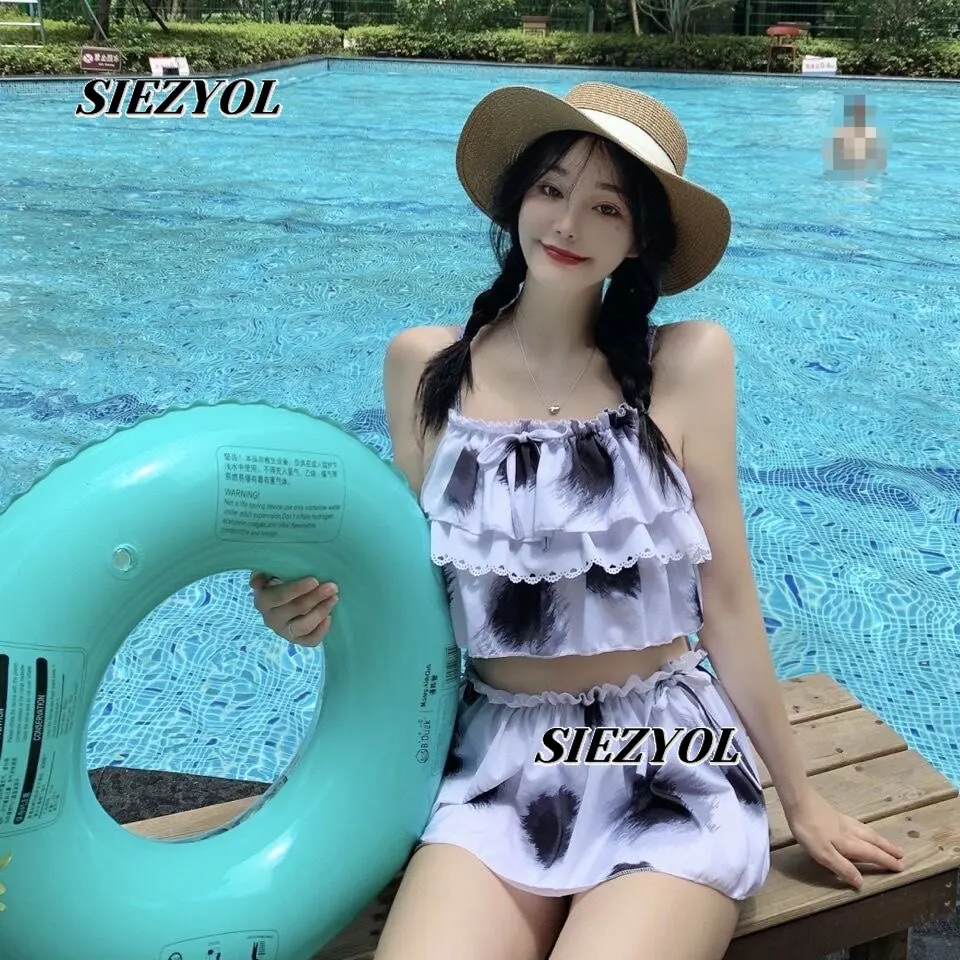 Summer New Sweet Vacation Seaside Loose Japanese Cute Swimsuit Vest Sleeveless Steel Tray Chest Pad Swimwear Bathing Set