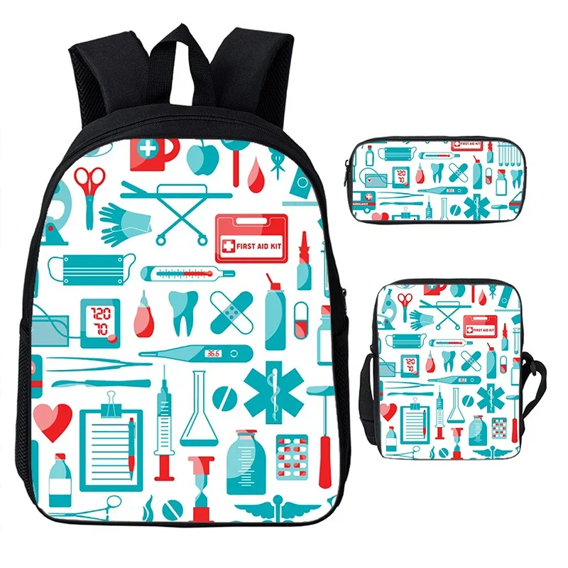 3D Nurse ECG Pattern Print Backpack Teenager Bookbag Girls SchoolBag Laptop Kids 12/16 inch back pack Women Travel Rucksack