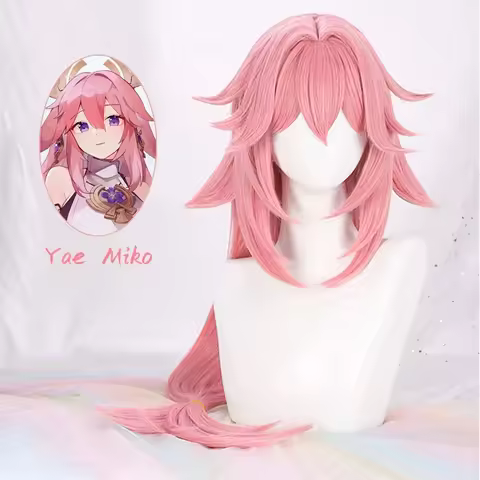 Yae Miko Cosplay Wig Women 85cm Long Pink Wig Cosplay Anime Cosplay Wigs Heat Resistant Synthetic Wigs Halloween